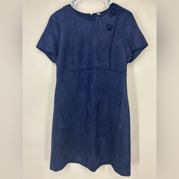 NWOT Calvin Klein Faux-Suede Button-Trim Sheath Dress in Navy Blue 10 - Picture 5 of 6